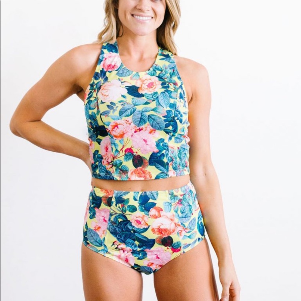 limericki lemon rose cropped swim top